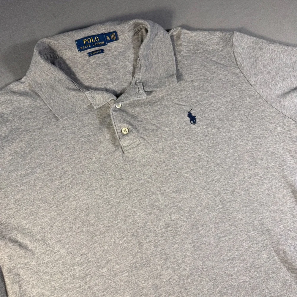 Polo Ralph Lauren Mens XL Classic Fit Heather Gray Cotton Jersey Polo Shirt